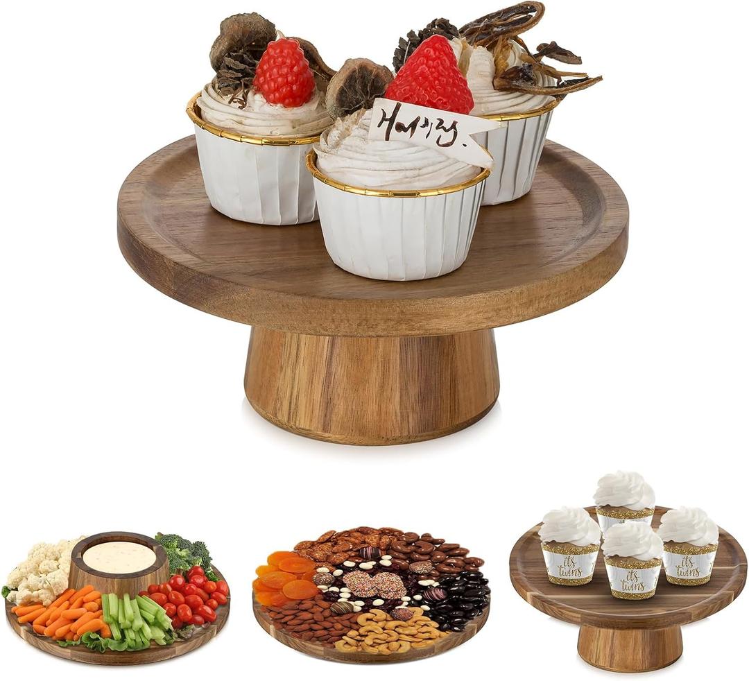 NUPTIO Wood Cake Stand Cupcake Stand: Small Round Cake Display Holder 7.6 Inch Pastry Stands Muffin Snack Platter for Kitchen Wedding Reception Bakery Baby Shower Graduation Dessert Table- 6 Inch Cake