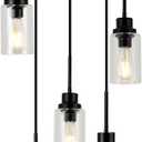 5-Light Kitchen Island Dimmable Pendant Lights with Clear Glass Shade, Black Finish for Dinning Room, Living Room, Kitchen Island