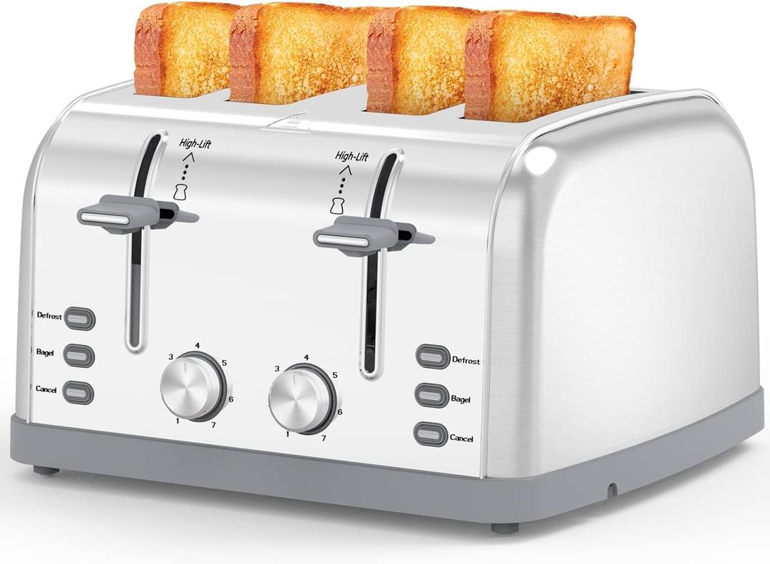 Toaster 4 Slice Retro Stainless Steel,Best Prime 4 Slice Toaster Wide Solt with 7 Shade Settings, Perfect for Waffles, Bagels and More Lainsten T-527 (silver3)