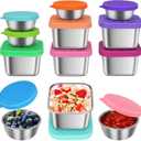 12 Pack Stainless Steel Snack Containers for Kids, 6oz & 1.6oz Leakproof Snack Salad Dressing Containers with Easy-Open Silicone Lids, Reusable Lunch Box Containers for Office & Travel