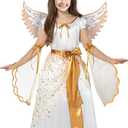 Spooktacular Creations Halloween Angel Costume for Girls, Golden White Angel Dress for Kids for Halloween Role Play Themed Party (Medium, 8-10 yrs)