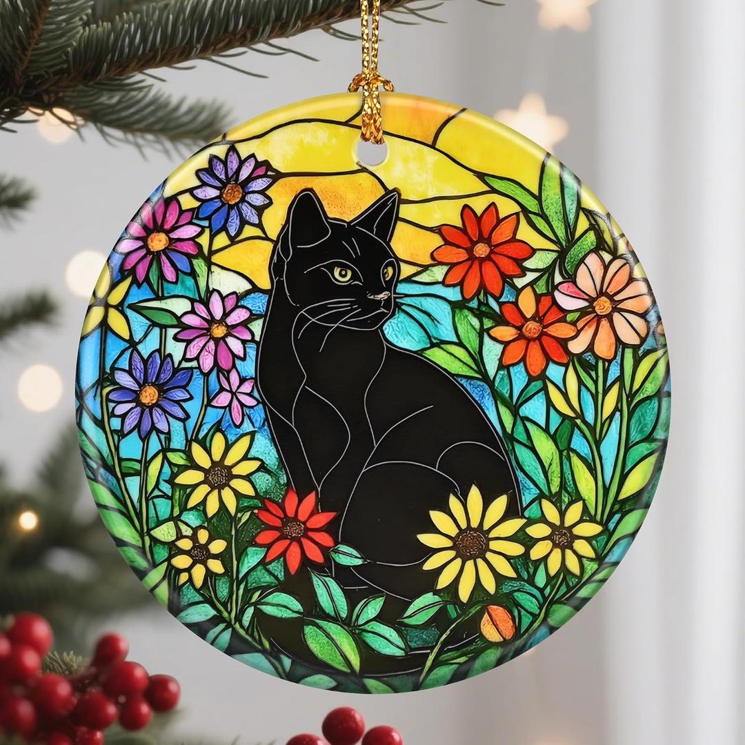 Christmas Ornaments: Christmas Tree Decorations, Black Cat Holiday Decor, Stocking Stuffers, Gift Ideas, Xmas Gifts & Gifts for Cat Lover