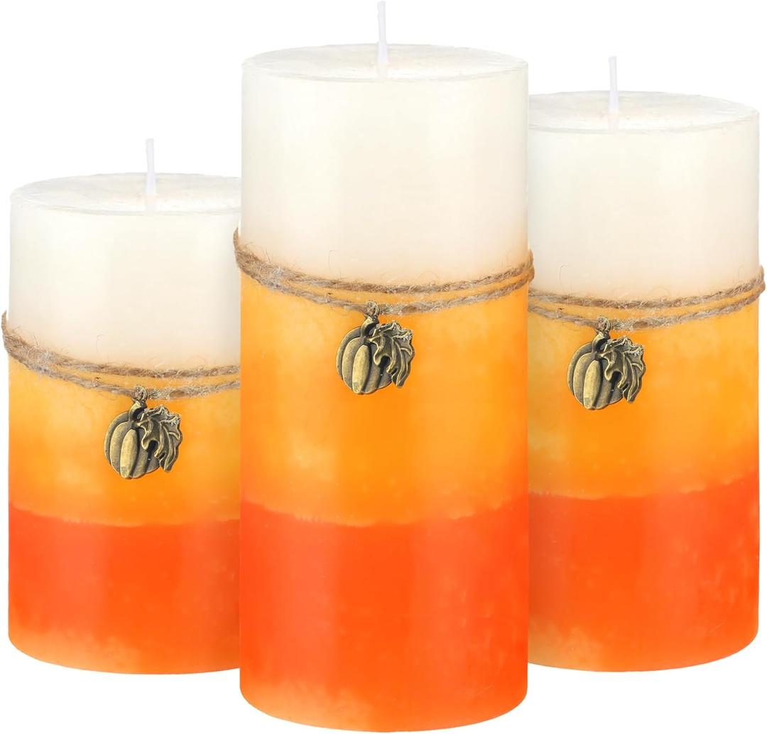 Set of 3 Scented Pillar Candles Decorative Pillar Candles Scented Layered Candle Clean Burning Long Lasting Candles Pillar Candles with Ornaments for Home Party Room 3 Sizes (Autumn)