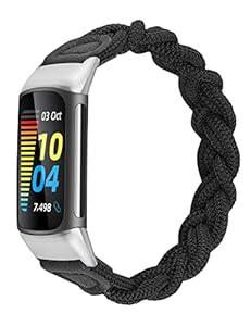 Wearlizer Compatible with Fitbit Charge 5 Bands for Women Cute Stretchy Braided Solo Loop Wristband Slim Soft Elastic Replacement Strap Accessories for Charge 5, Black XS
