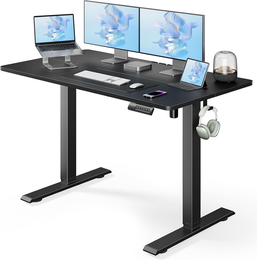 Marsail Electric Standing Desk with Sedentary Reminder, 55 * 24 Inch Standing Desk Adjustable Height, Stand up Desk for Home Office Furniture Computer Desk Memory Preset with Headphone Hook (Black)