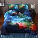 JQinHome Full Galaxy Comforter Sets 6 Piece Bed in A Bag, Outer Space Themed Bedding for Children Boy Girl Teen Kids,1 Comforter, 1 Flat Sheet, 1 Fitted Sheet, 2 Pillowshams, 1 Cushion Cover(Blue)