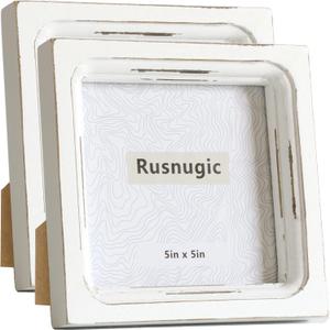 Picture Frames 5x5 Set of 2 Handmade Rustic Wood Frames with Hard Glass - 2 Pack Small Mini Cute Picture frames for Tabletop Display and Wall Mounting Vintage Farmhouse Home Decor (Distressed White)