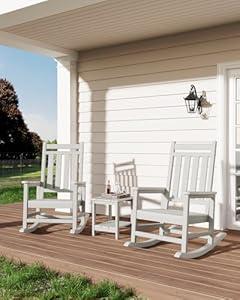 GarveeLife Poly Lumber Rocking Chair Outdoor Set of 2 - HDPE High Back Porch Rocker Chairs for Adults - All Weather Resistant Furniture for Patio - Grey (Black)