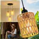 3 Light Pendant Lighting, Farmhouse Hanging Light Fixture for Kitchen Island & Dining Room, Industrial Vintage Ceiling Lamp with E26 Base, Adjustable Height, Rattan Pendant Light