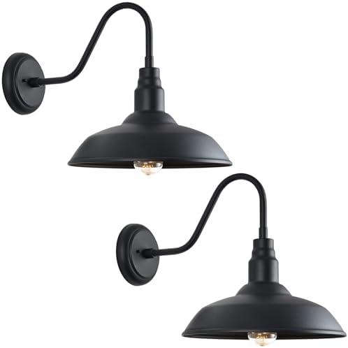 GOALPLUS 14 Inch Outdoor Gooseneck Light Fixture for Porch, 2 Pack Large Exterior Barn Lights for Farmhouse, Black Outside Wall Sconce for Porch Patio Garage
