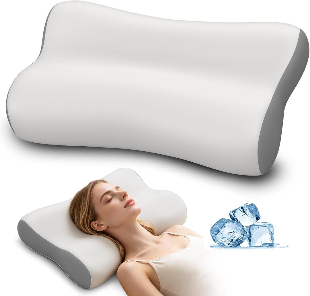 Polovo Cervical Neck Pillow for Pain Relief - Ergonomic Side Sleeper Pillow for Deep Sleep, Contour Memory Foam Pillows for Sleeping Bed Pillow for Side Back Stomach Sleepers with Cooling Pillowcase
