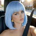 Light Blue Bob Wig with Bangs Straight Short Synthetic Wig for Women Cosplay Party Halloween Daily Anime Costume Events Wear