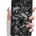 Magnetic Phone case for iPhone 14 6.1 Inch, Grade Protection & Wireless Charging - Aesthetic Lace Flower Pattern Phone Cover for Girls Women -Black Vintage Lace