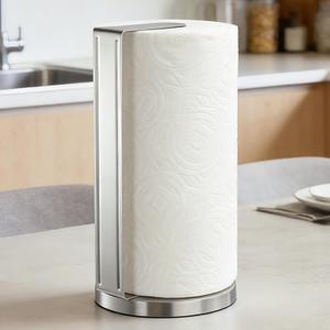 YIGII Paper Towel Holder Countertop with Anti Slip Weighted Base, Freestanding Stainless Steel Paper Roll Stand for Kitchen, Easy One-Handed Tear, Silver