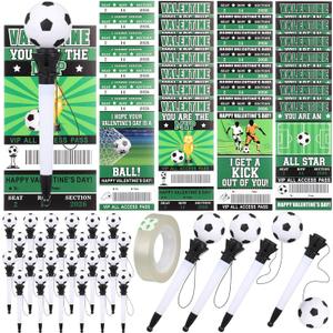 28 Set Valentine's Day Sports Cards with Ballpoint Pen Set - 2026 Soccer Pens Sports Cards for Valentine's Day School Classroom Kid Exchange Gift Birthday Party Favor