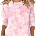 3/4 Length Sleeve Womens Tops Dressy Casual Blouses Summer Fashion 2026 Crew Neck Business Trendy Tunics Tops Shirt (X-Large, 01-sakura Pink)