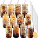 Purpeak 12 Set Employee Appreciation Gifts Appreciation Cups for Team Thank You Gifts Glass Cups for Staff Coworker 16 oz Can Shaped Beer Glass with 8 Lids Straws Brushes(Stylish Style)