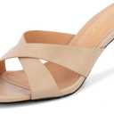 Greatonu Women's Kitten Heels Square Open Toe Kitten Heel Sandals Cross Strap Slip on 2.5 Inch Heeled Sandals Nude Size 10