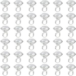 BLUE PANDA 36 Pack Plastic Diamond Rings for Bridal Shower Game, Bulk Set for Bachelorette Party Favors (1 x 1.5 In) - Bachelorette Party Accessories - Fake Diamond Ring