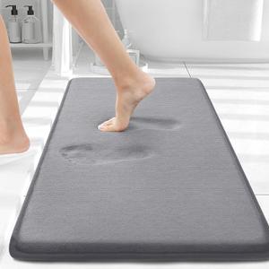 Smiry Memory Foam Bath Mat 30x20, Extra Soft and Absorbent Bathroom Mats, Non Slip Washable Carpet for Floor, Shower and Tub, Medium Grey