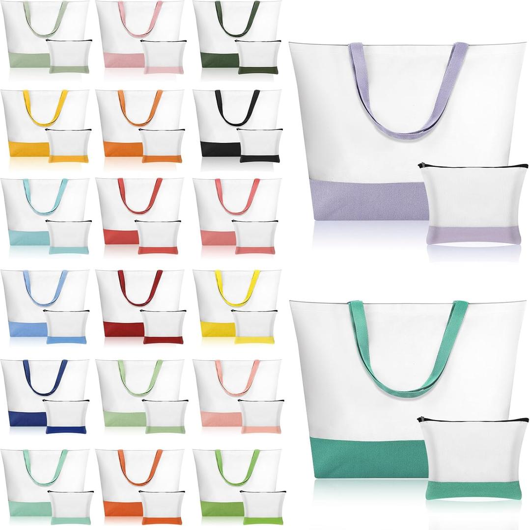 Sanwuta 40 Pcs Large Blank Canvas Tote Bags and Makeup Bags Blank Reusable Grocery Luggage Canvas Tote with Handles (Ultimate Color Bundle)