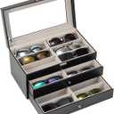 ProCase 3-layer Sunglasses Storage Organizer, 18 Slots Leather Sunglass Box Multiple Pairs Eyeglass Cases Eye Glass Eyewear Display Holder for Men Women -Black (18-Slot, Black)