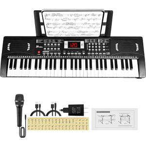 Electric Piano Keyboard, Digital 61 Key Piano Keyboard Kids with Speaker Microphone & Music Sheet Stand, Gift for Children Early Education Beginners, Black, 30 x 9.4 x 2.4 inches