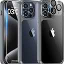 TAURI 5 in 1 Designed for iPhone 15 Pro Case Titanium, [Not-Yellowing] with 2X Screen Protector + 2X Camera Lens Protector, [Military Grade Drop Protection] Shockproof Slim Case for iPhone 15 Pro