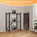 3 Tier Vintage Multifunctional Folding Shelf with Wheels, Portable Heavy Duty Storage Shelving, No-Assembly Folding Bookshelf, Metal Collapsible Rack Unit for Kitchen, Office, Bedroom, Rustic Brown