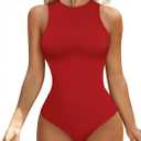 Women's Tummy Control Shapewear Bodysuit High Neck Seamless Body Shaper Sleeveless Racerback Thong Body Suit Tank, 
Red XL/ 2XL