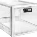 SANIDIKA Large Lockbox Medicine Lock Box - Refrigerator Lockable Boxes for Food Storage - Childproof First AID Locking Cabinet Pill Case Medical Organizer Bin - Mobile Tablet Locker Cell Phone Jail (Clear + White)