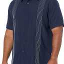 Cubavera Men's Striped Panel Dobby Short Sleeve Button-Down Shirt, Regular Fit, Point Collar, Soft Touch, 3X-Large Big, Dress Blues