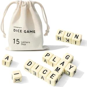 Full Alphabet Crossword Dice Game, Word Game, 15 Large Lettered Dice, Word Dice Game for Family Games, Travel & On-The-Go Fun