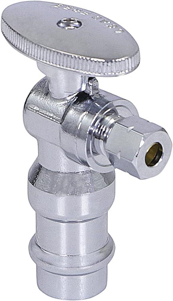 Midline Valve 92325QS-NL-Q 1/4 Turn Press Angle Stop Valve, 1/2" Press x 1/4" OD, Chrome Plated Brass, 6 cubic inches