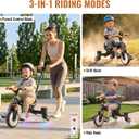 Umatoll 3-in-1 Toddler Tricycle for 18 Months to 5 Year Old, Toddler Toy with Adjustable Push Handle, Gift for Boy Girl Age 2-4, 360 Light-Up Drift Wheels (Black), Small