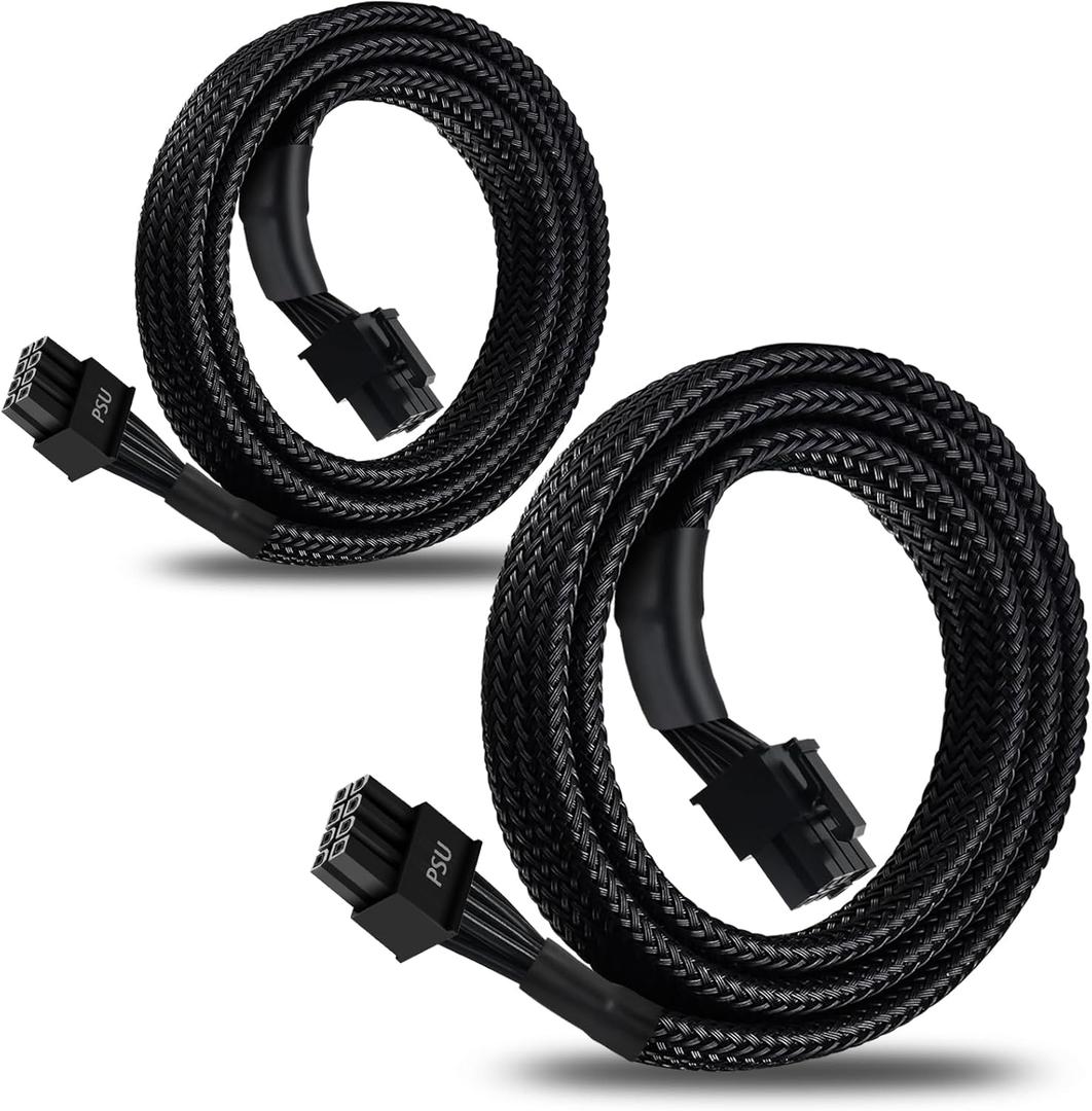 (2-Pack) 8 Pin PCIe Cable for EVGA Power Supply, PCIe 8 Pin Male to 8 Pin (6+2) Male PCI Express Power Adapter Sleeved 25-inch (63cm)