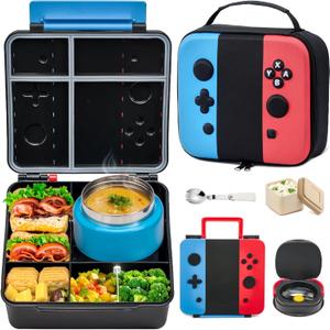 Game Lunch Box for Kids with Thermo, 9 OZ Stainless Food Jar & Insulated Lunch Bag, BPA-Free Kids Lunch Bento Box with Sauce Cup, Leakproof Lunch Box Set for Boys & Girs, School, Travel