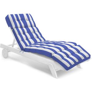 Outdoor Chaise Lounge Chair Cushion Waterproof 74.4 x 22 x 4.7 Inches Memory Foam Lounge Chair Cushions for Outdoor Furniture with Ties, Thickened Pool Lounge Chair Cushion, Stripe Blue&White