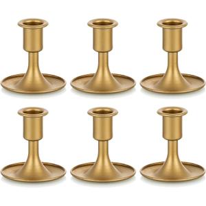 Candlestick Holders Taper Candle Holders, Romadedi Gold Candle Stick Candle Holder for Table Centerpiece, Wedding Reception, Festive Christmas Mantel Decoration or Home Decor, Set of 6 (6 pcs)