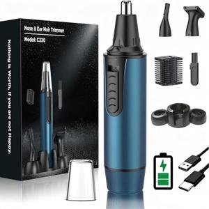 AREYZIN Nose Hair Trimmer for Men,2026 Professional 3 in 1 Painless RechargeableEar and Nose Trimmer,IPX7 Waterproof Eyebrow Facial Hair Trimmer Body Grooming Kit Dual EdgeBlades (Blue)