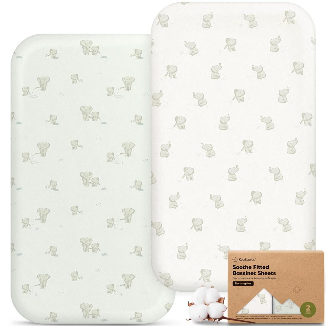 2-Pack Organic Bassinet Sheets for Boys, Girls - 100% Cotton Rectangle Baby Bassinet Mattress Sheets Compatible with Baby Delight Dreamer Bedside Sleeper 32"x21", Soft & Breathable (Elly)