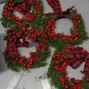 4 Pcs 9 Mini Christmas Wreath for Cabinet Greenery Norfolk Artificial Pine Red Berries Wreath for Christmas Kitchen Window Home Fireplace Mental Wall Indoor Outdoor Decor