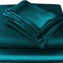 JSD Teal Blue Satin Sheet Set Full Size, 4 Piece Silky Bed Sheets Extra Deep Pocket, Good for Hair and Skin
