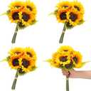 36 Pcs 4 Bundles Fake Sunflowers with Stems Artificial Sunflower Bouquet for Wedding Faux Silk Sunflowers Bride Bridesmaid Holding Flowers for Vase Table Centerpieces Home Office Garden Decoration