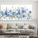tigeridge Blue Floral Canvas Wall Art - Vibrant Blue White Iris and Daisy Pictures Wall Decor Flower Painting Artwork Elegant Botanical Prints Living Room Bedroom Home Decor Ready to Hang 40 x 20in