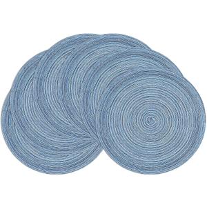 SHACOS Round Braided Placemats Set of 6 Circle Place Mats Kitchen Table Mats for Dining Table Wedding Party (Blue Gray, 6)