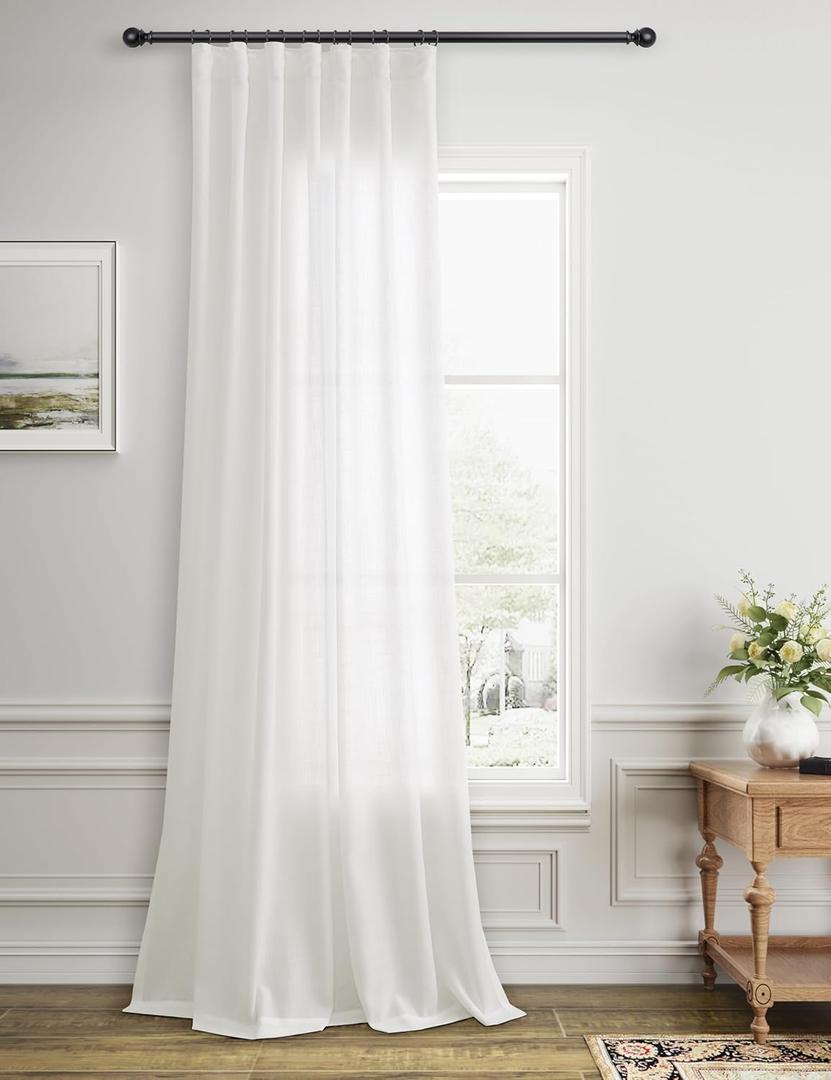 Tan Linen Curtains 90 Inches Long for Bedroom Living Room Pleated Tape Back Tab Soft Linen Textured Window Drapes with Hooks Light Filtering Neutral Burlap Farmhouse Country Decor 52x90 1 Panel