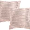 JELLYMONI 2 PCS Throw Pillow Covers, Corduroy Striped Decorative Pillows Cover for Farmhouse Boho Home Decor, Living Room Bed Sofa Couch Pillow Covers 16x16in, Pink