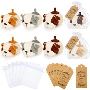 Meooeck 18 Pcs Dog Party Favors Include 6 Pcs 4.72 Inch Puppy Stuffed Animal Mini Plush Gifts, Thank You Tags and Organza Bags for Adopt a Puppy Party Birthday Kids Baby Shower Decoration Supplies