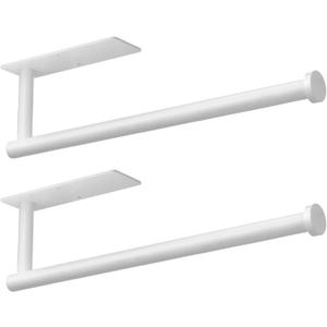 Paper Towel Holder - Self-Adhesive or Drilling, White Wall Mounted Rack - SUS304 Stainless Steel Kitchen Roll Holder Under Cabinet (2 Pack)